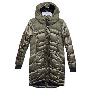 Lole Long Duck Down Fill and Feather Coat Puffer Green Size Medium